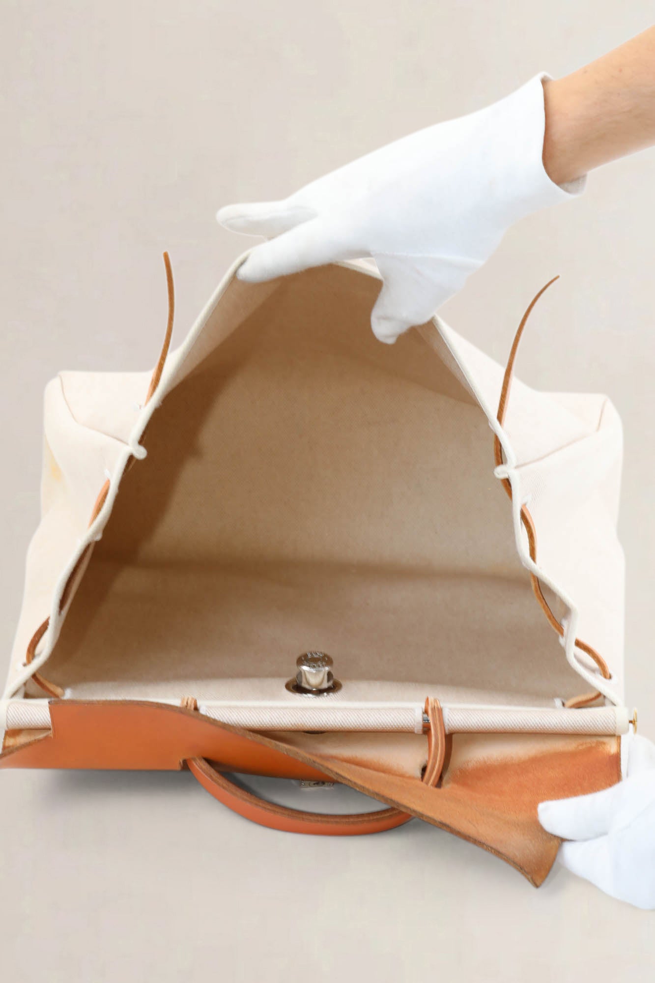 Hermès Herbag Toile Canvas/Hunter Leather Top Handle Bag