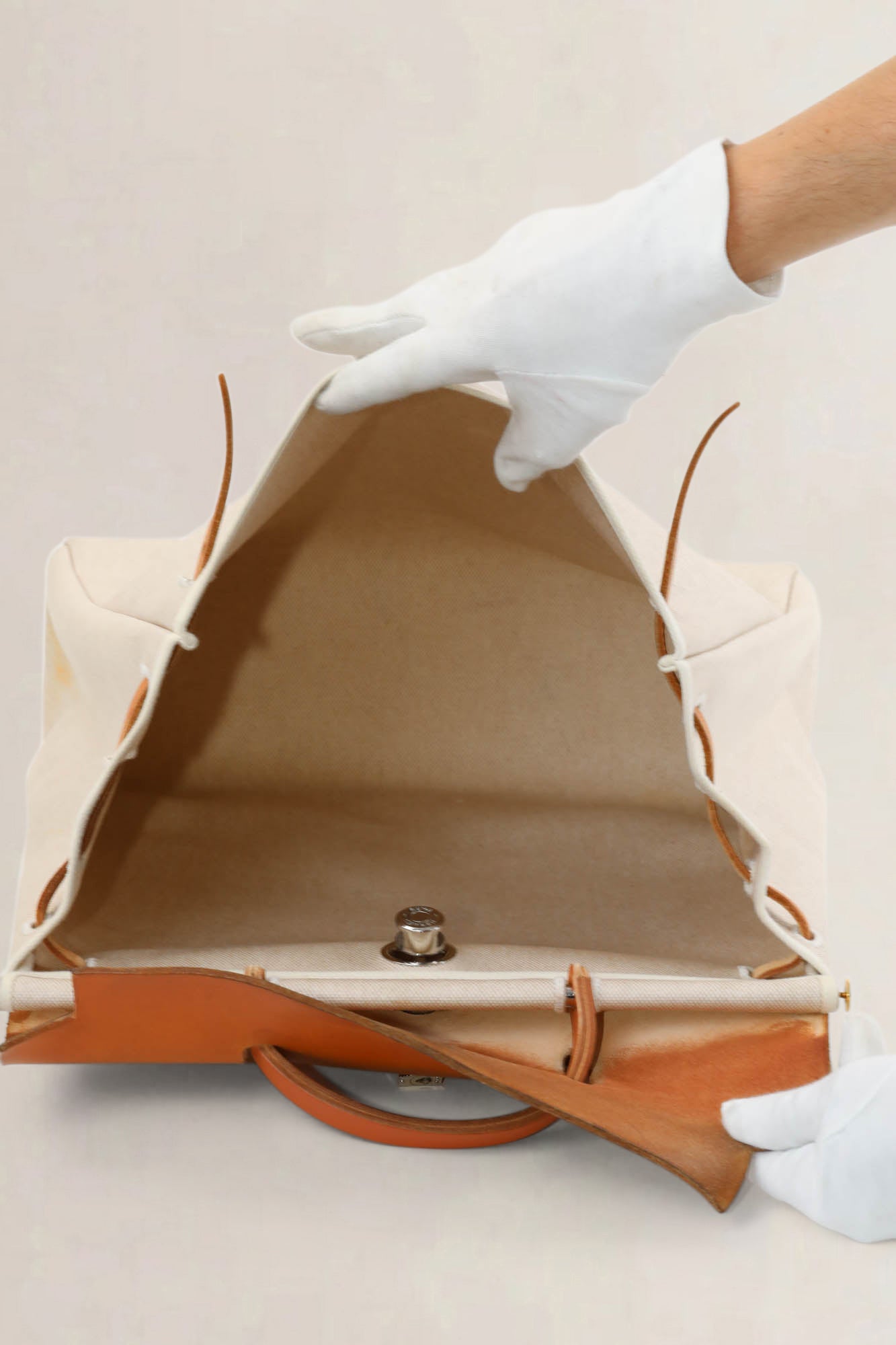 Hermès Herbag Toile Canvas/Hunter Leather Top Handle Bag