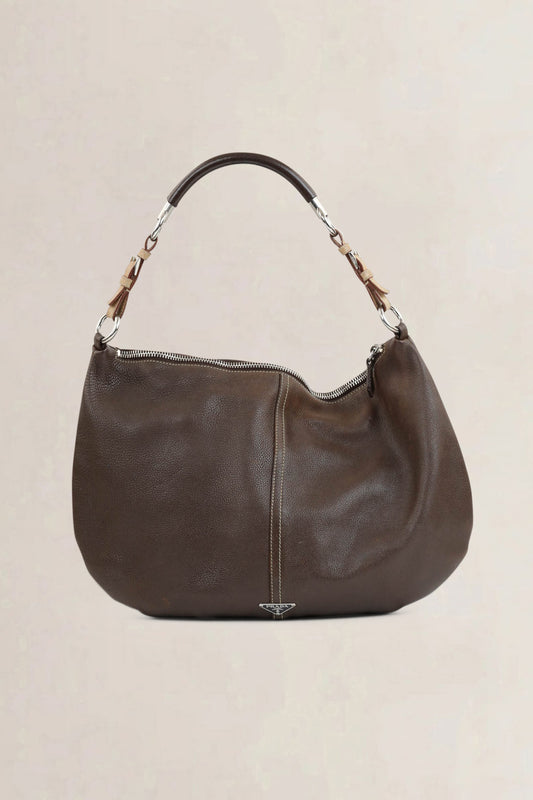 Brown Cafe Vitello Daino Hobo Shoulder Bag