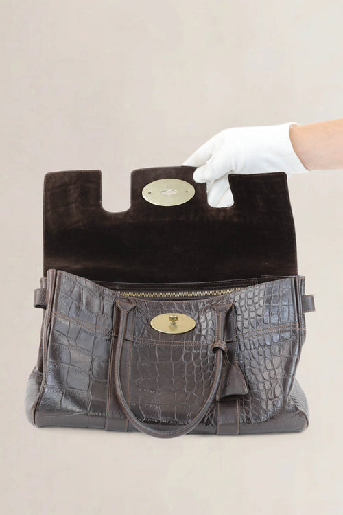 Mulberry Dark Brown Croco Embossed Bayswater Shoulder Bag