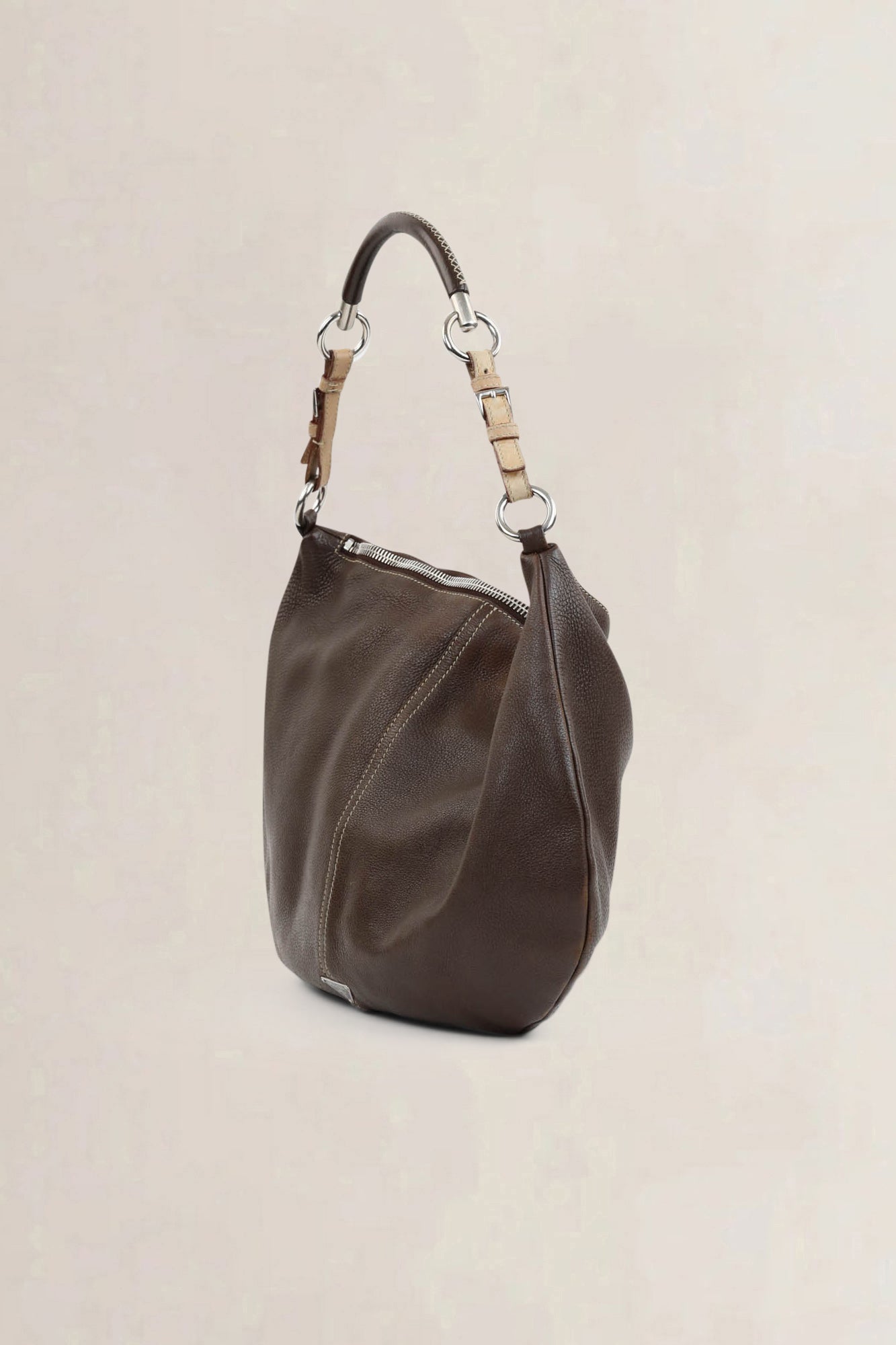Brown Cafe Vitello Daino Hobo Shoulder Bag