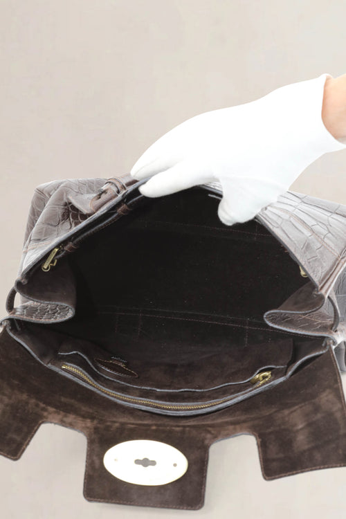 Mulberry Dark Brown Croco Embossed Bayswater Shoulder Bag