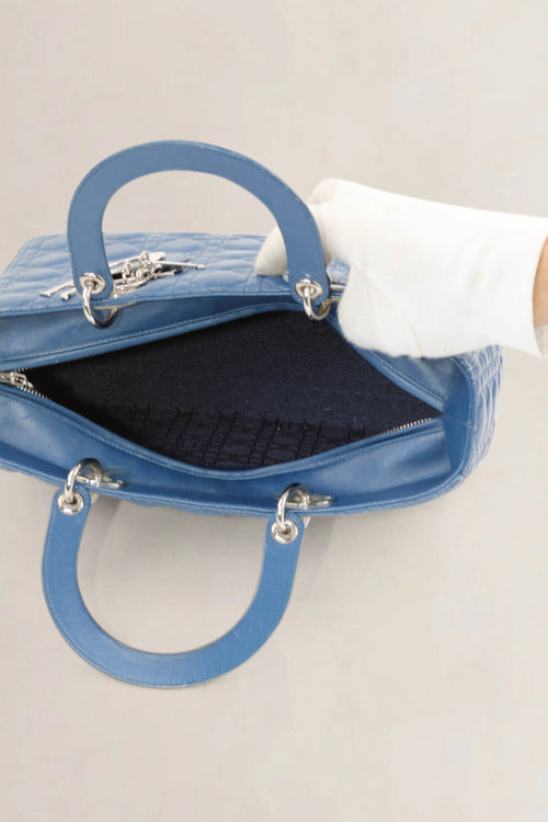 Christian Dior Blue Large Cannage Lady Dior Shoulder Bag