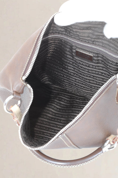 Brown Cafe Vitello Daino Hobo Shoulder Bag