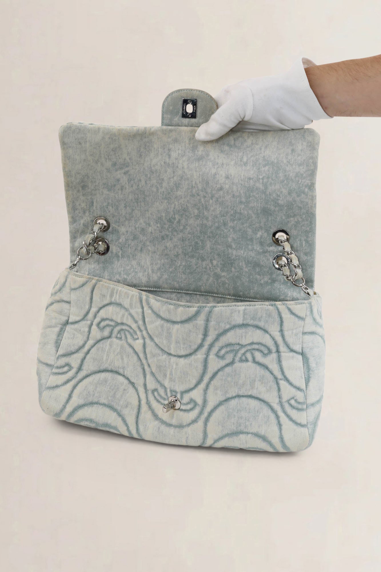 Chanel 2021 Blue Denim Wave Jumbo Crossbody Bag