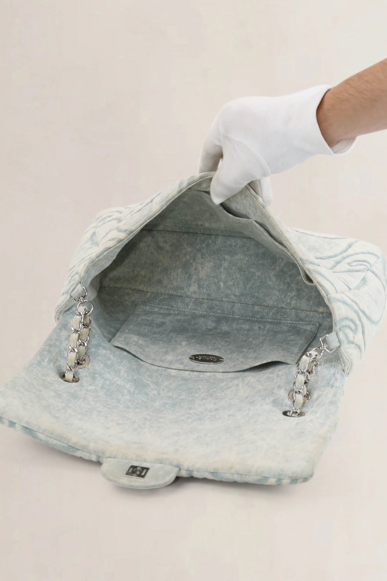 Chanel 2021 Blue Denim Wave Jumbo Crossbody Bag