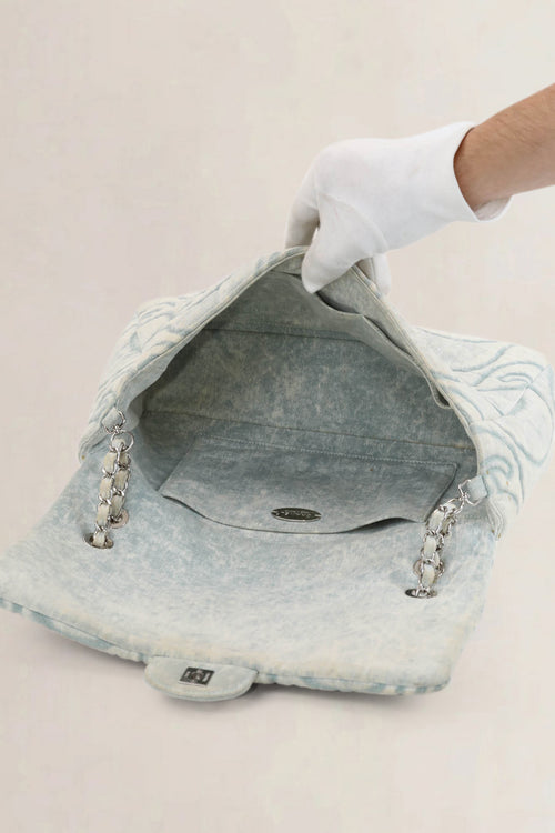Chanel 2021 Blue Denim Wave Jumbo Crossbody Bag