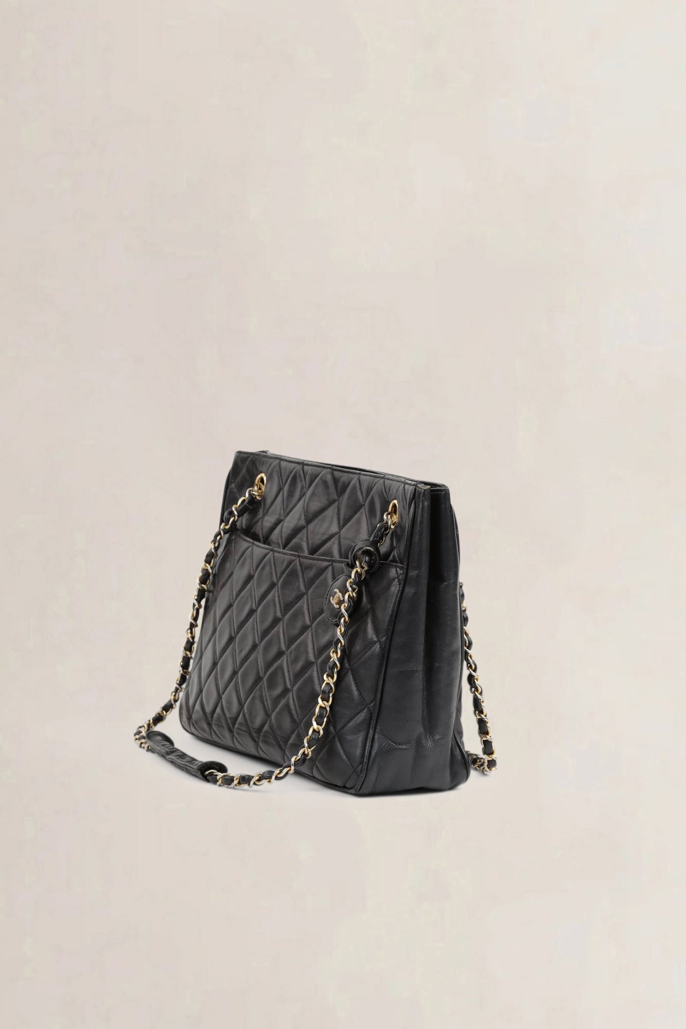 Black Quilted Lambskin Shoulder Bag