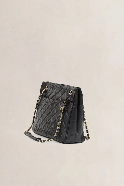 Black Quilted Lambskin Shoulder Bag