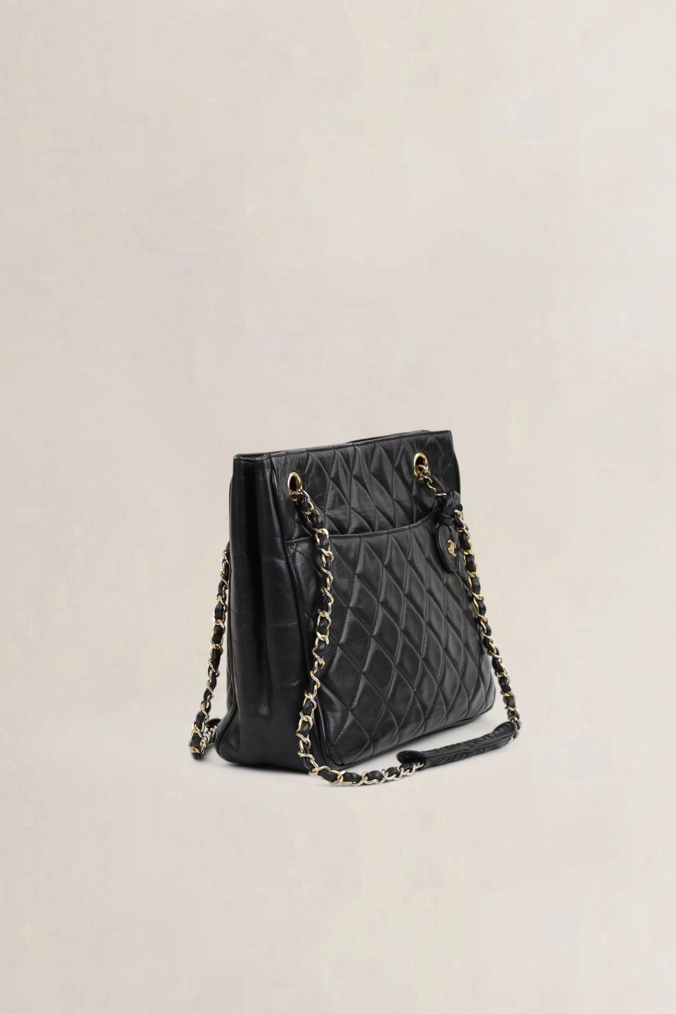 Black Quilted Lambskin Shoulder Bag
