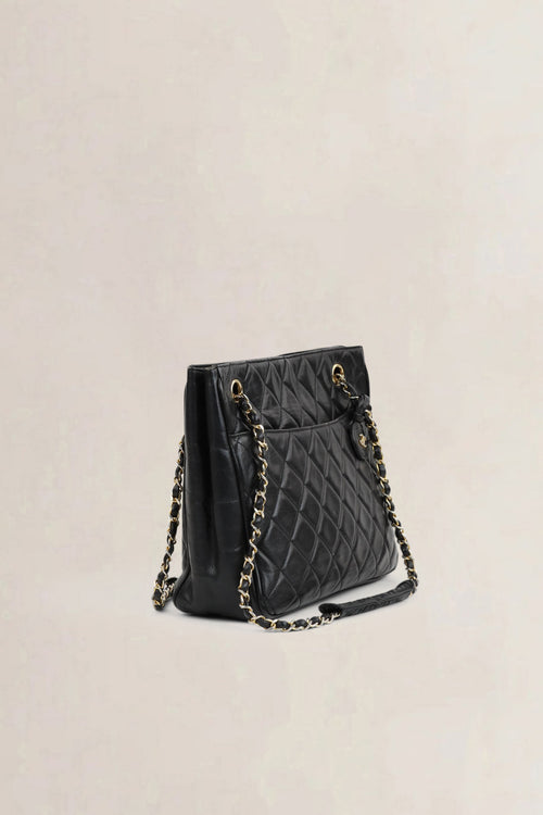Black Quilted Lambskin Shoulder Bag