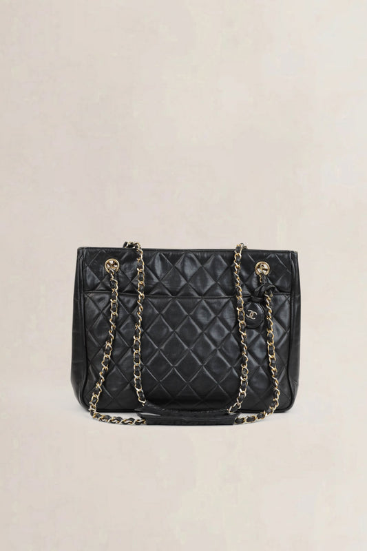 Black Quilted Lambskin Shoulder Bag