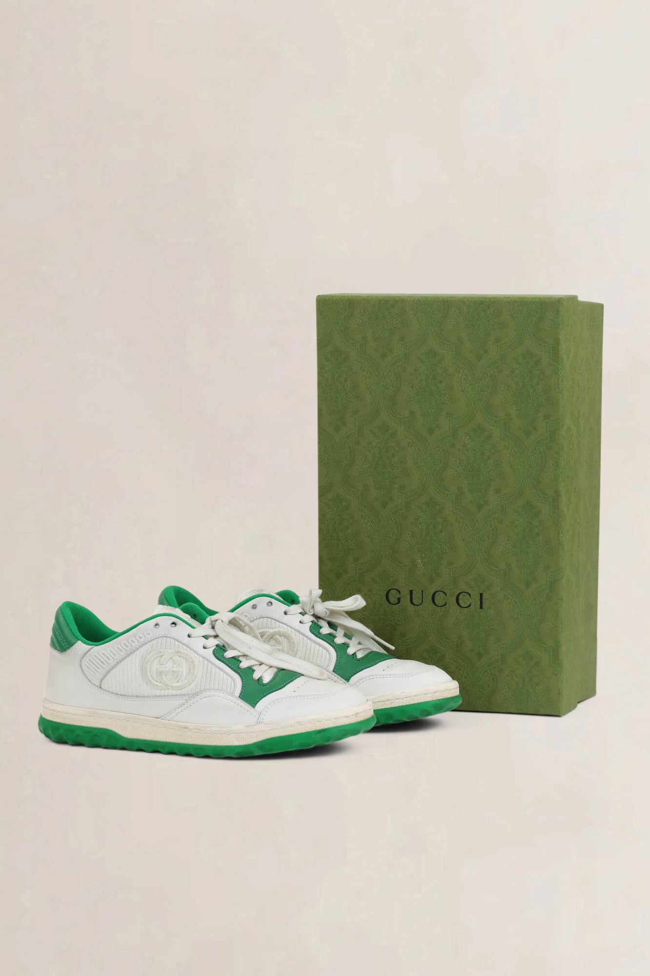 White/Green Interlocking GG Mac90 Sneakers