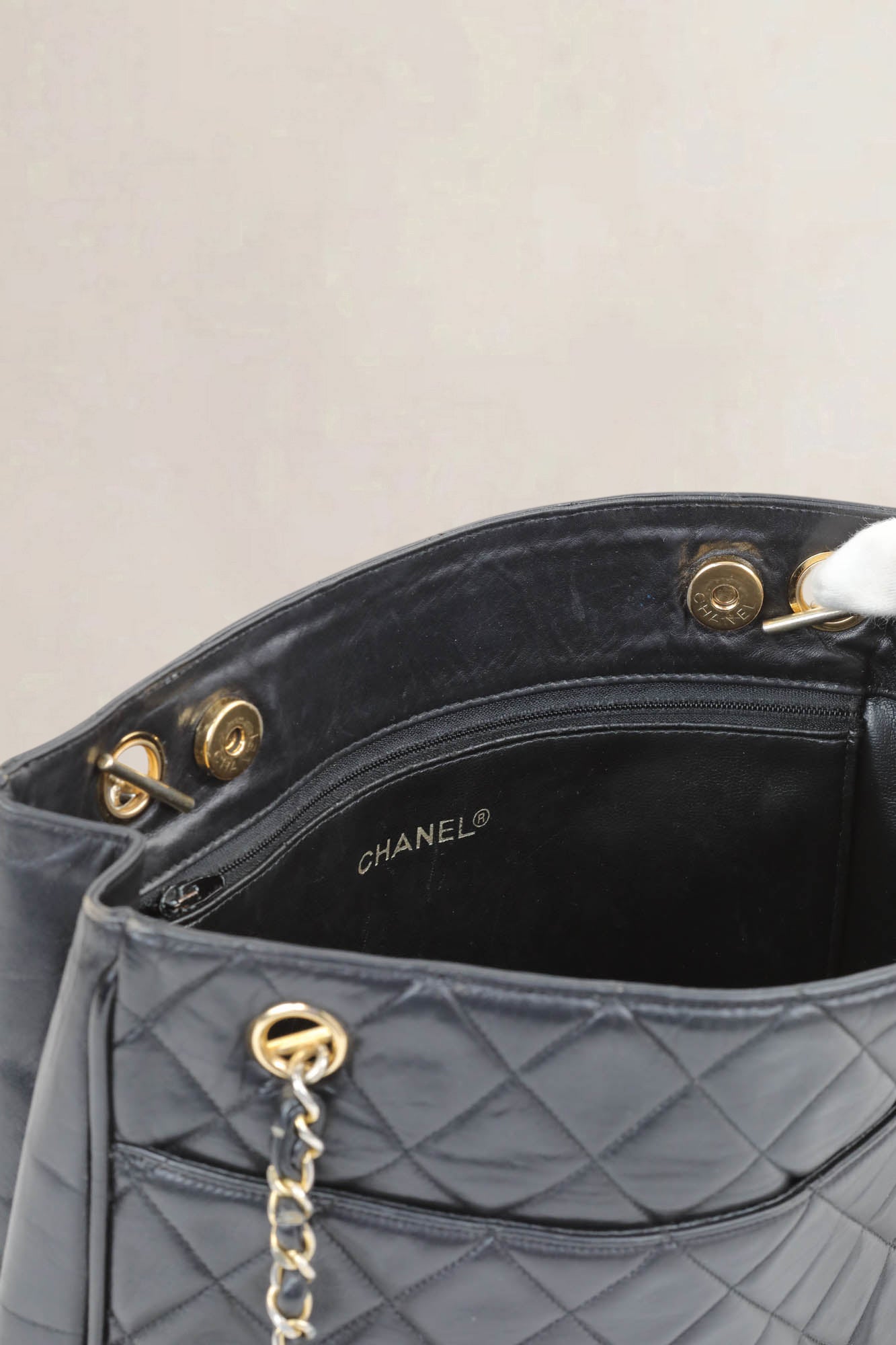 Black Quilted Lambskin Shoulder Bag