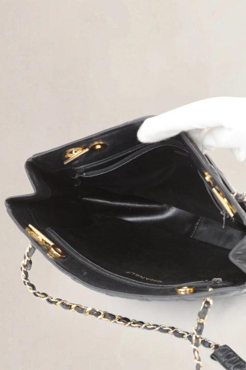 Black Quilted Lambskin Shoulder Bag
