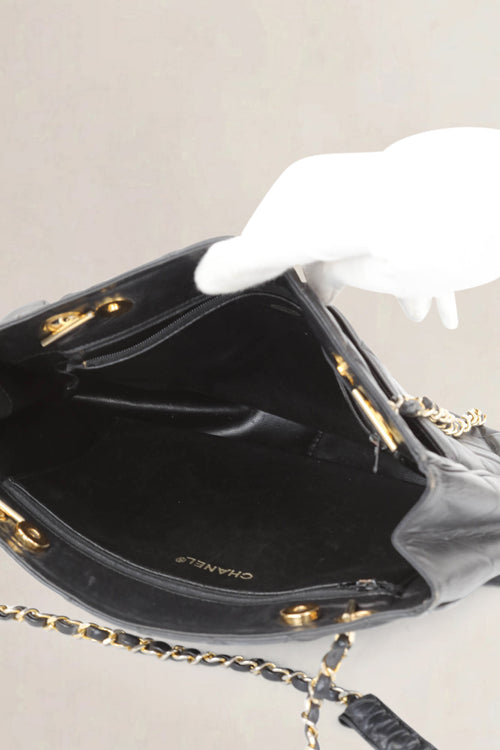 Black Quilted Lambskin Shoulder Bag