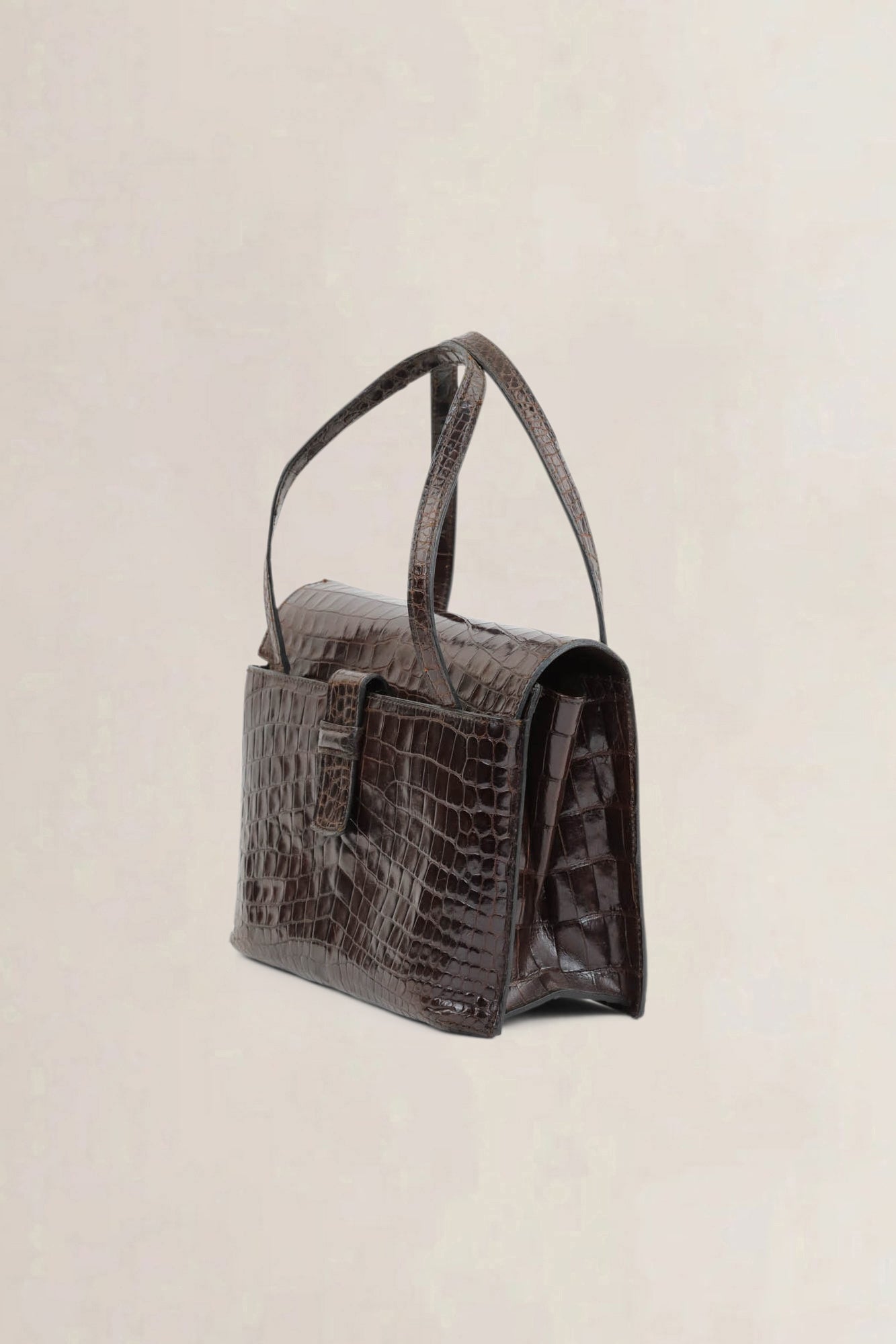 Brown Croco Top Handle Bag