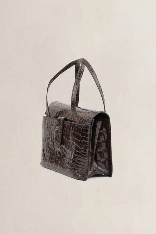 Brown Croco Top Handle Bag