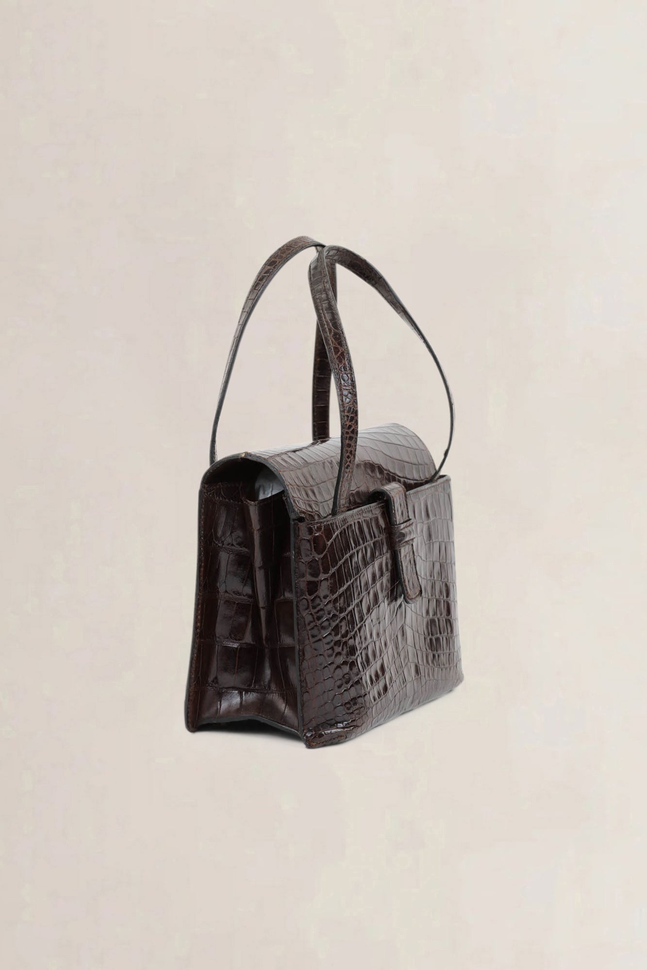 Brown Croco Top Handle Bag