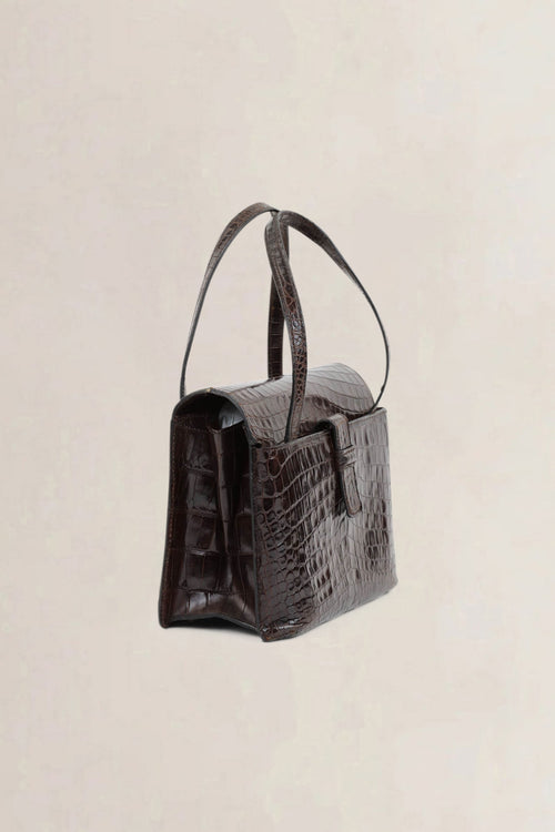 Brown Croco Top Handle Bag