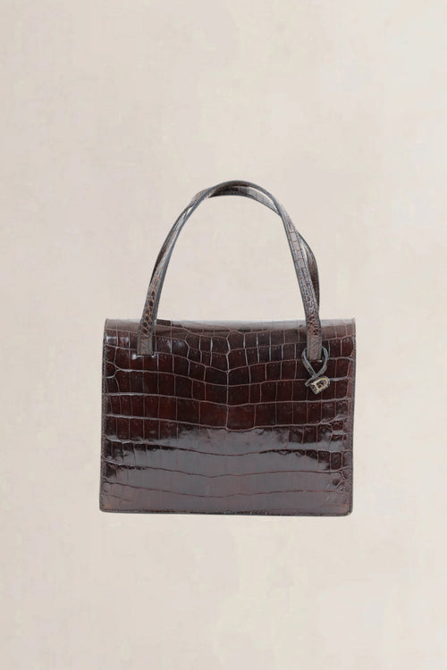 Brown Croco Top Handle Bag