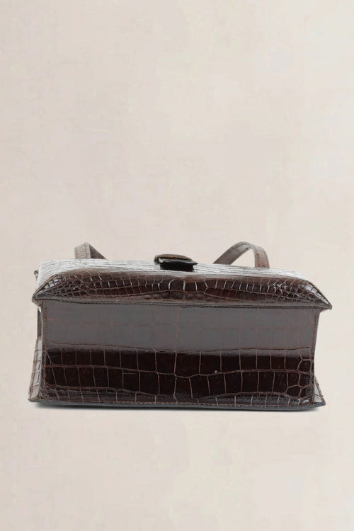 Brown Croco Top Handle Bag