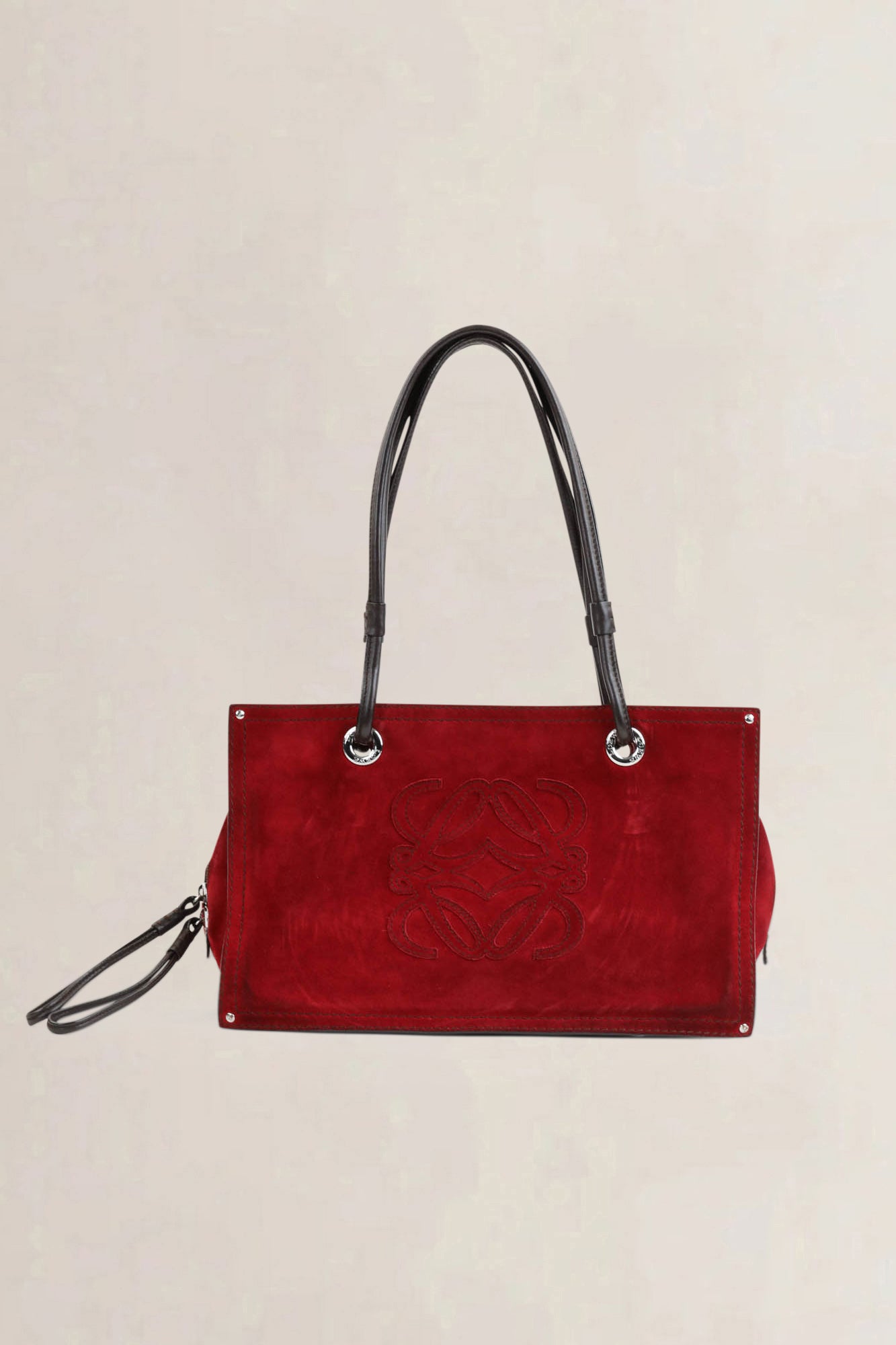 Loewe Red Anagram Suède Shoulder Bag