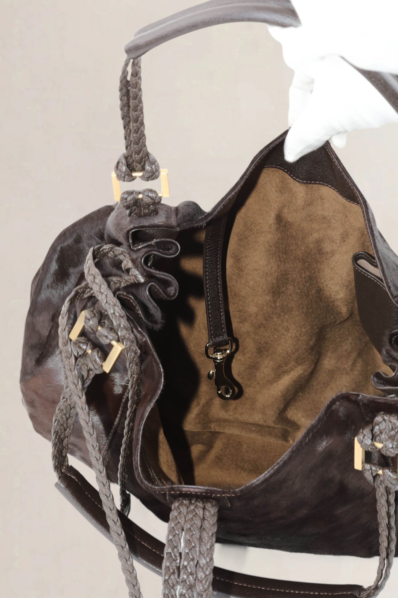 Delvaux Brown Pony Hair Eugène GM Shoulder Bag