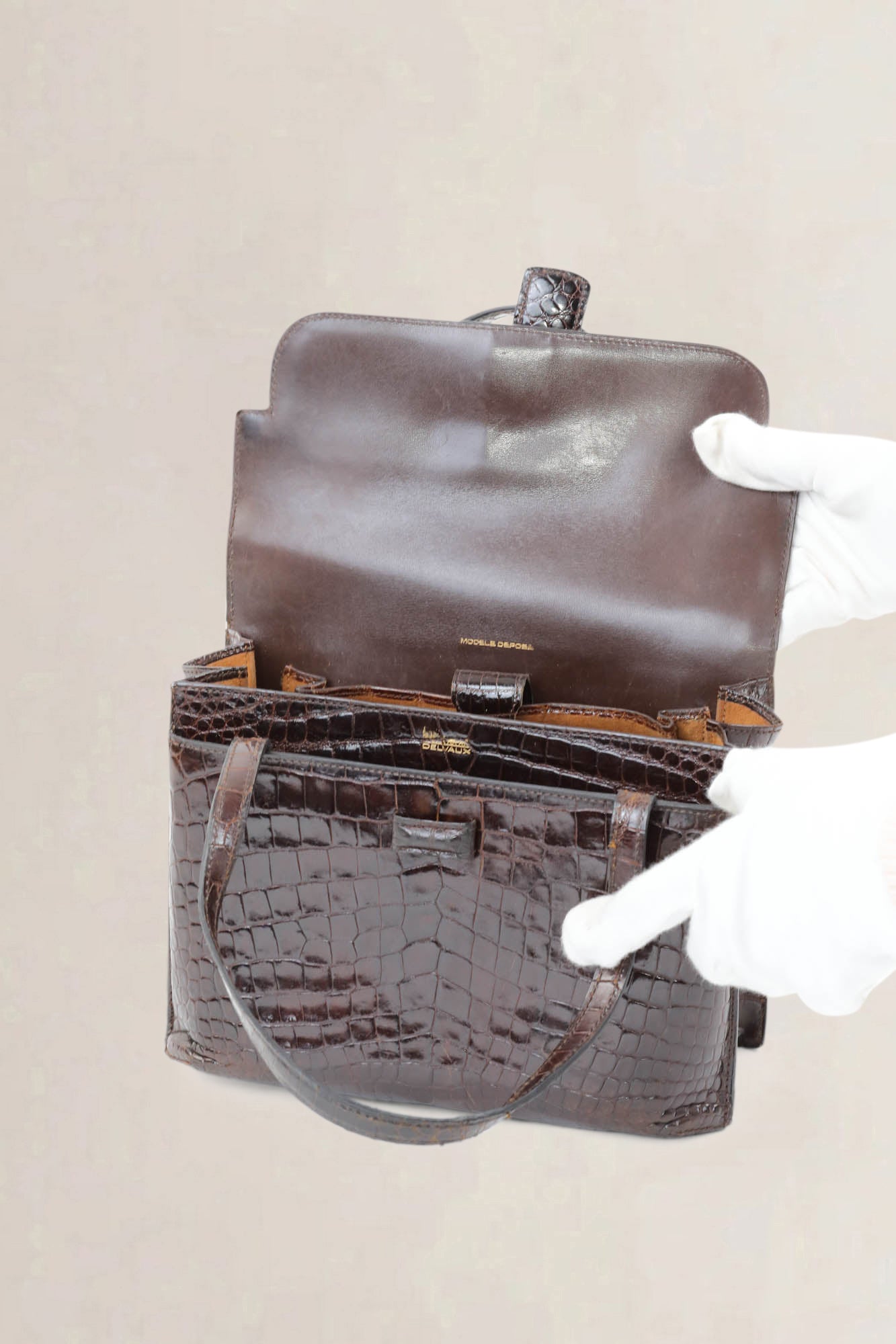 Brown Croco Top Handle Bag