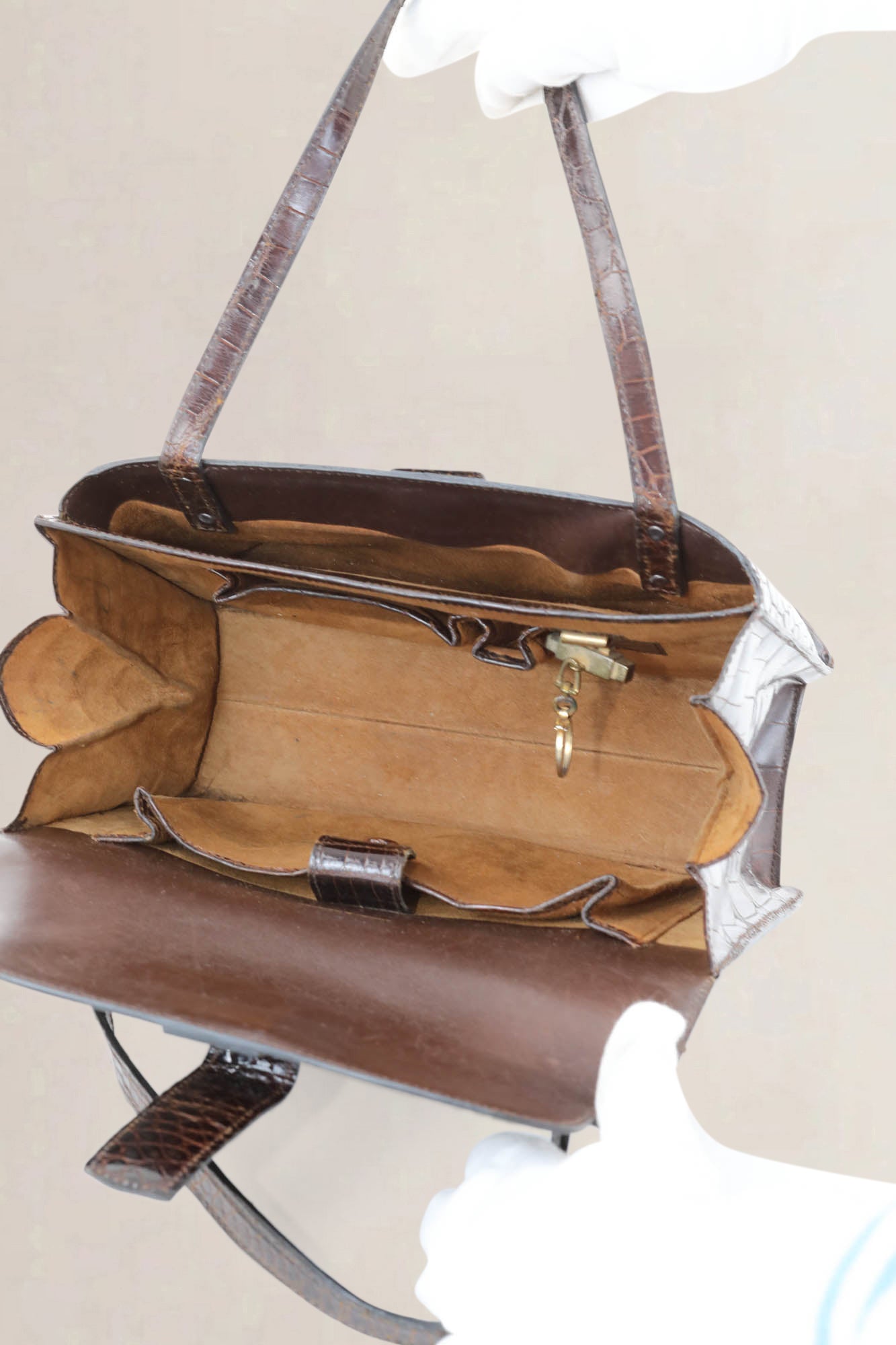 Brown Croco Top Handle Bag