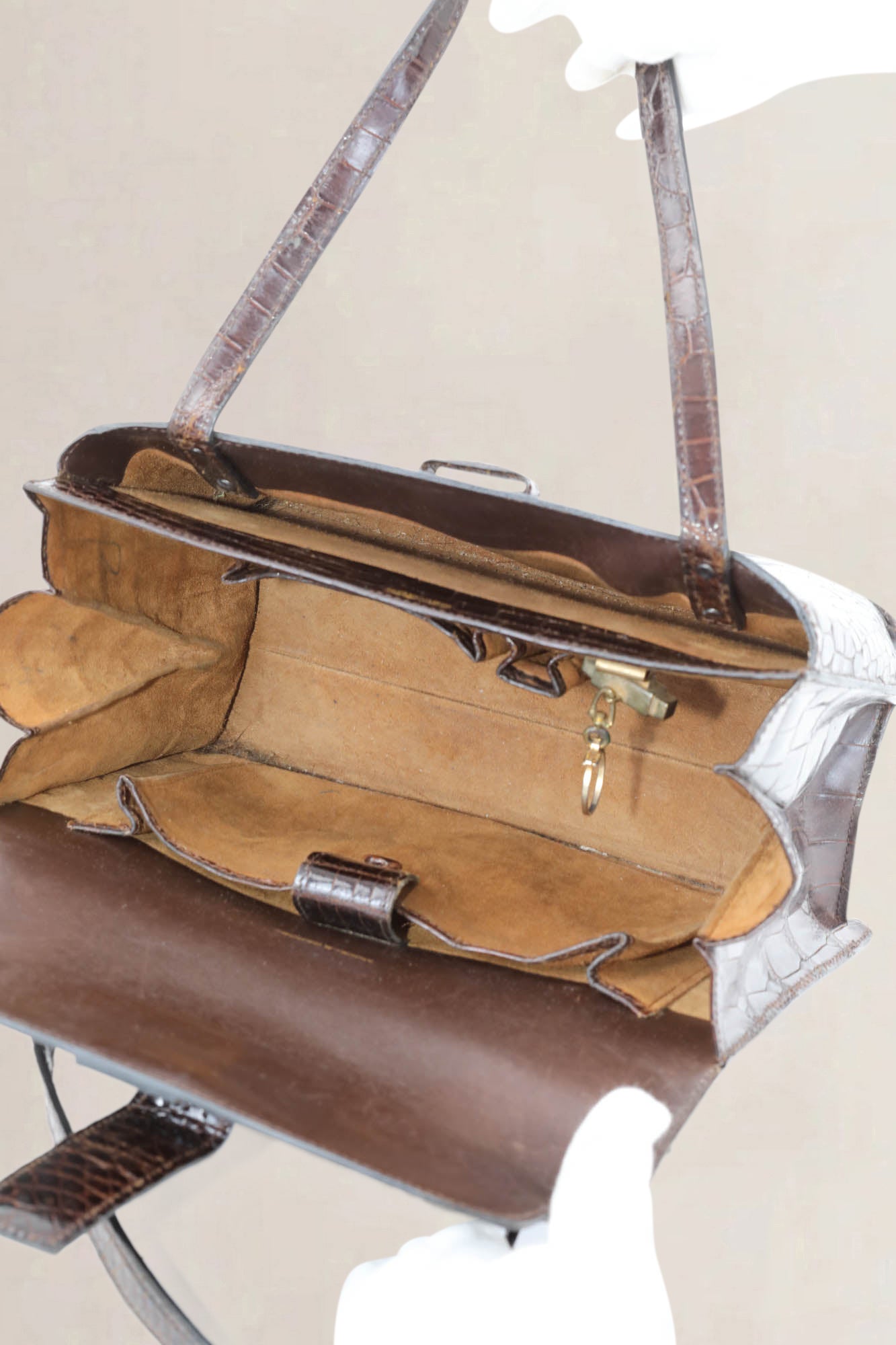 Brown Croco Top Handle Bag