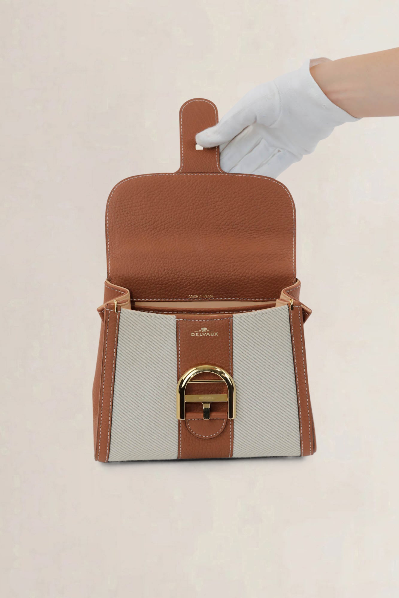 Delvaux Brillant Mini Canvas Tan Top handle Bag
