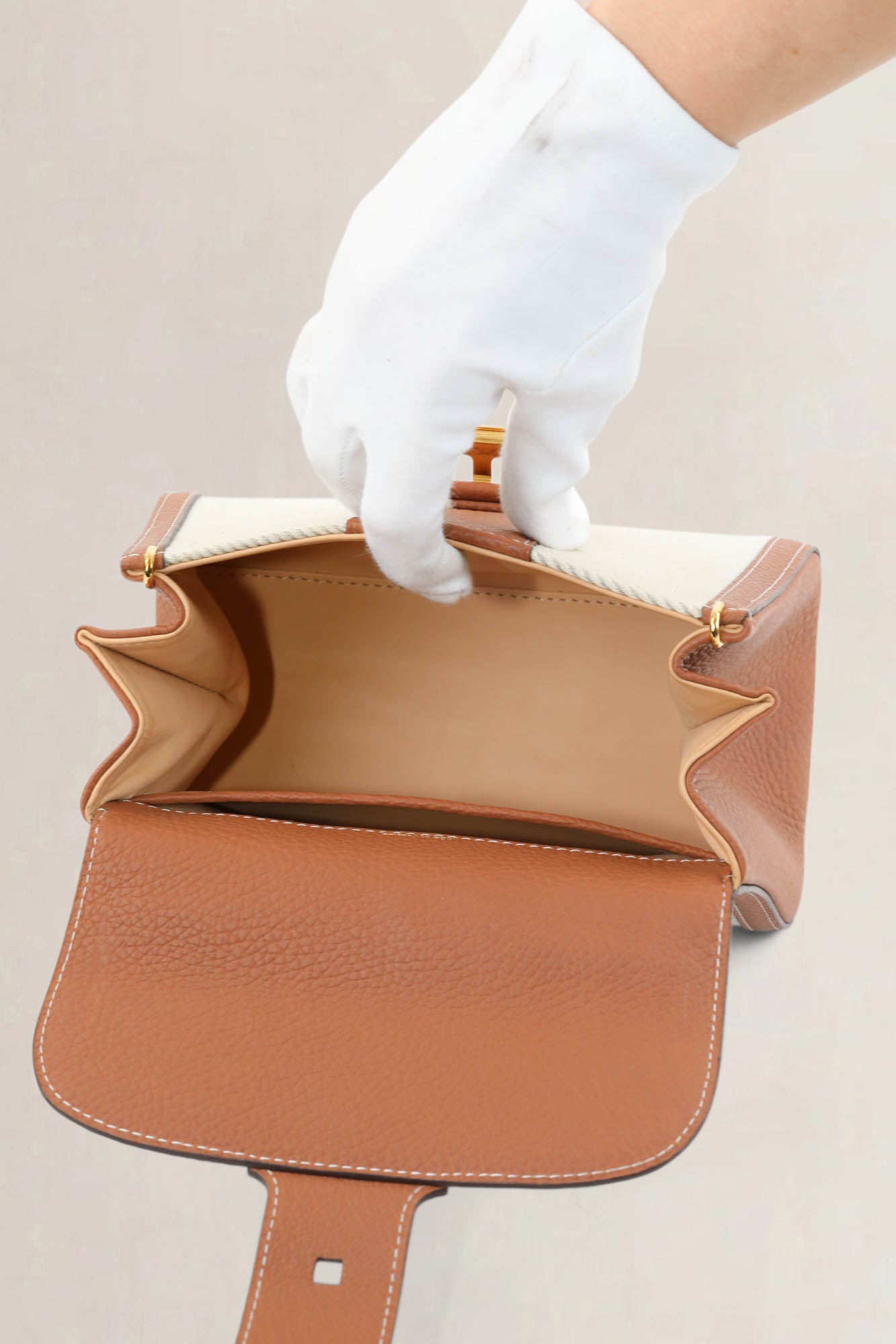 Delvaux Brillant Mini Canvas Tan Top handle Bag