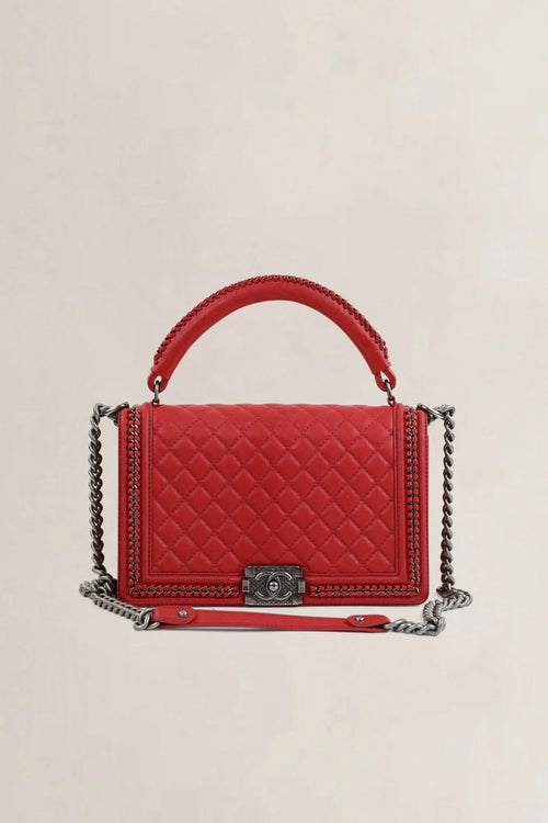 Chanel Red Quilted Leather Large Boy Crossbody Bag