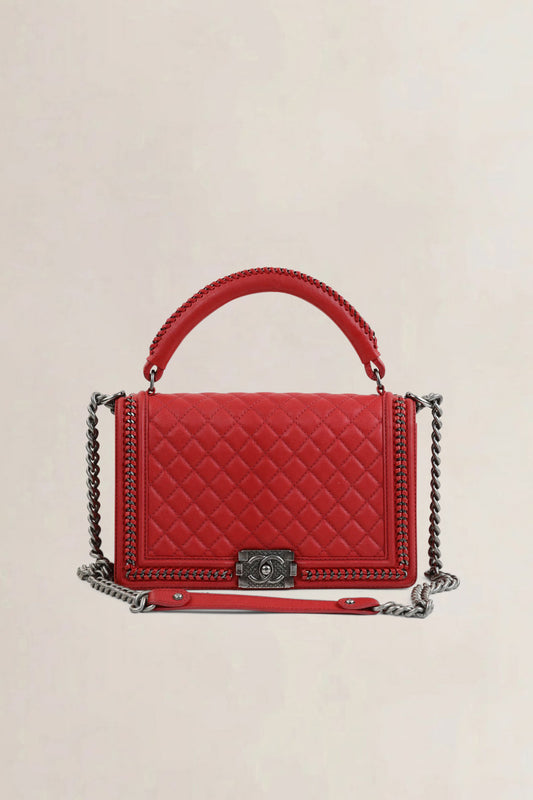 Chanel Red Quilted Leather Large Boy Crossbody Bag