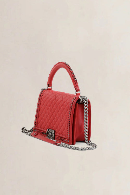 Chanel Red Quilted Leather Large Boy Crossbody Bag