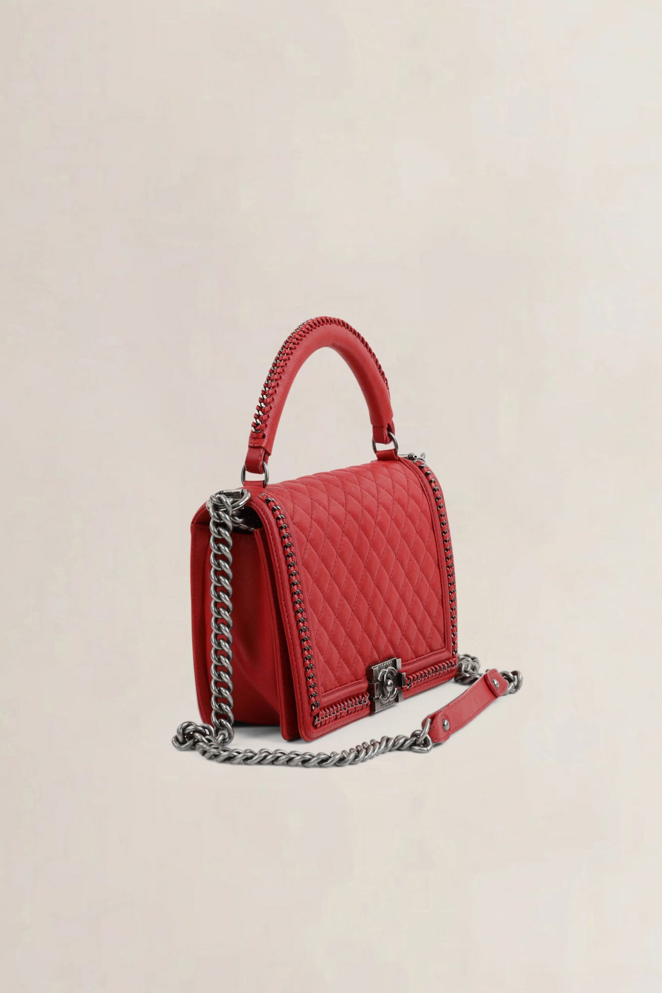 Chanel Red Quilted Leather Large Boy Crossbody Bag