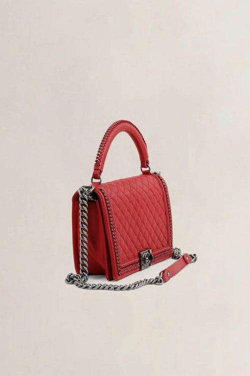 Chanel Red Quilted Leather Large Boy Crossbody Bag