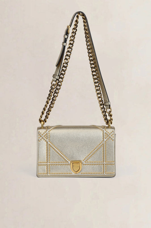 Christian Dior Metallic Gold Cannage Diorama Crossbody Bag