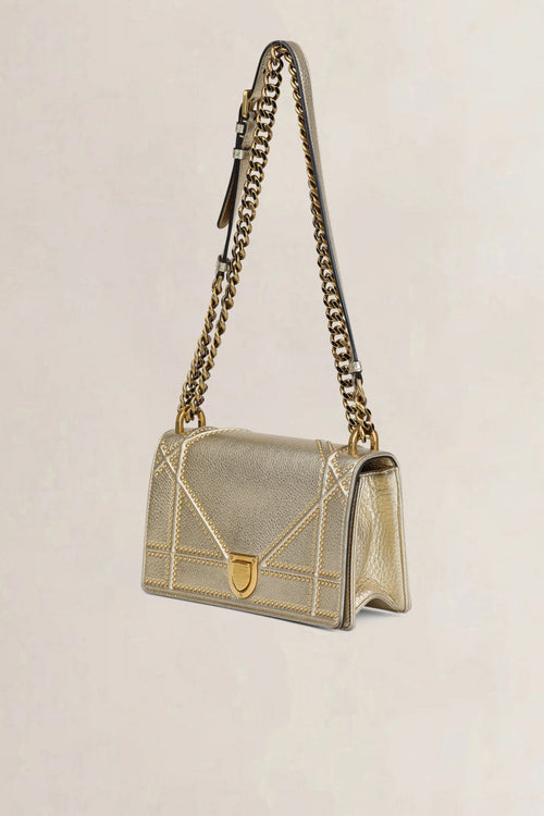 Christian Dior Metallic Gold Cannage Diorama Crossbody Bag