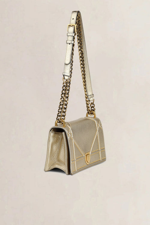 Christian Dior Metallic Gold Cannage Diorama Crossbody Bag