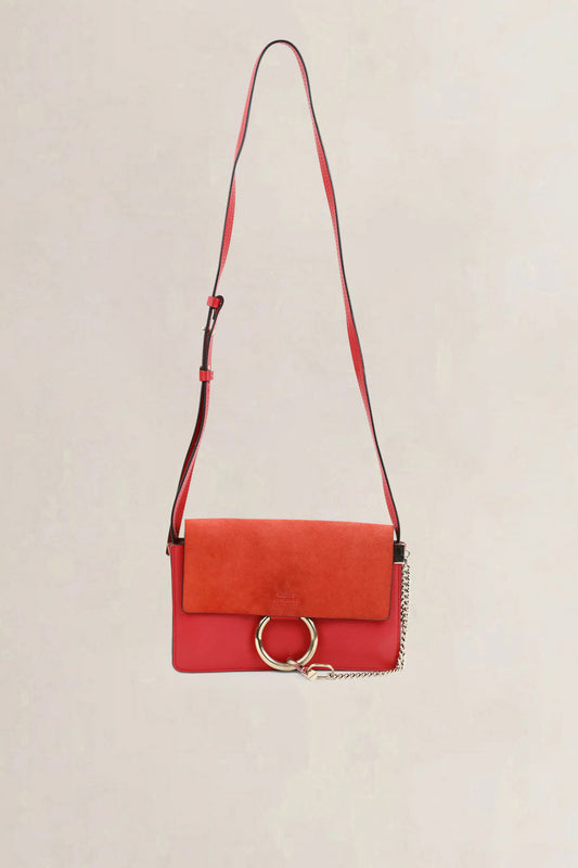 Red Leather/Suède Faye Crossbody Bag