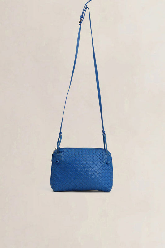 Bottega Veneta Blue Intrecciato Leather Nodini Crossbody Bag