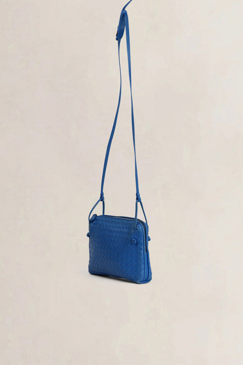 Bottega Veneta Blue Intrecciato Leather Nodini Crossbody Bag