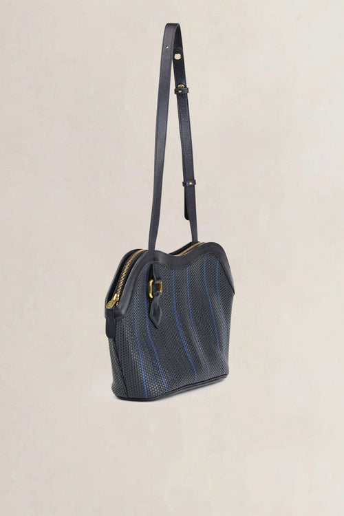 Delvaux Blue/Black Toile De Cuir Shoulder Bag