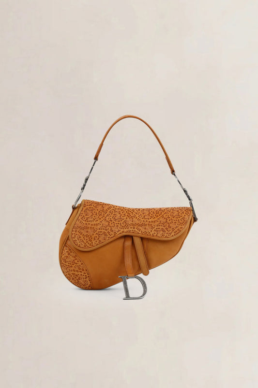 Christian Dior Brown Laser Cut Saddle Bag