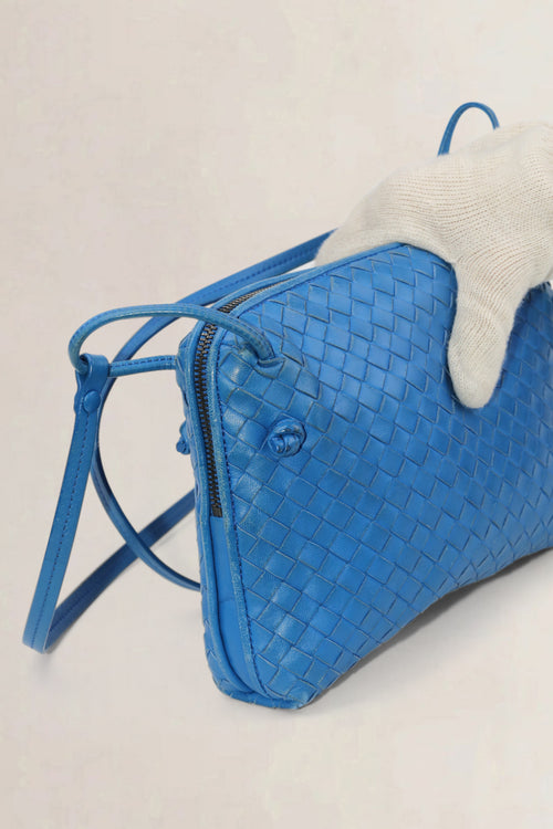 Bottega Veneta Blue Intrecciato Leather Nodini Crossbody Bag