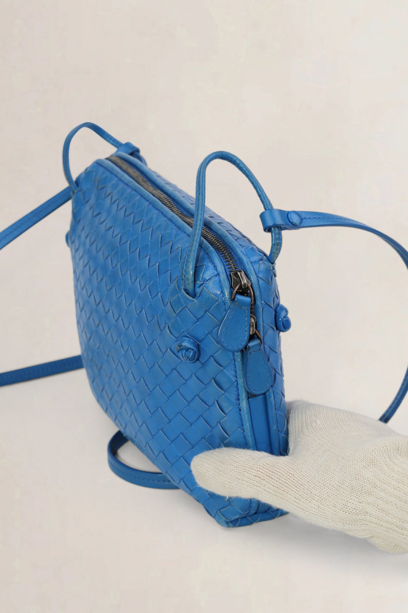 Bottega Veneta Blue Intrecciato Leather Nodini Crossbody Bag