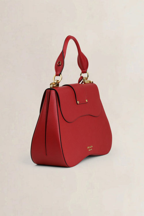 Prada Red Saffiano Lux Saffiano Leather Sidonie Top Handle Bag