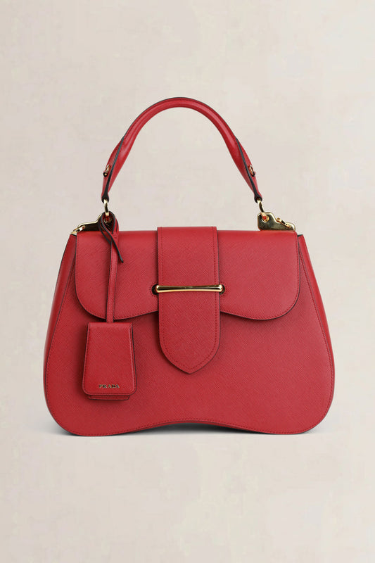 Prada Red Saffiano Lux Saffiano Leather Sidonie Top Handle Bag